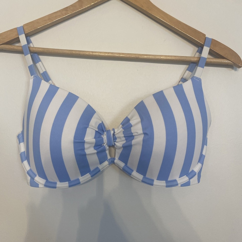SHADE & SHORE BLUE & WHITE STRIPED CURRENT LIGHTLY LINED BIKINI TOP 34D